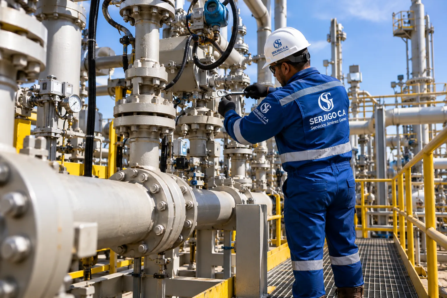 Técnico de SERJIGO C.A. en un múltiple de producción